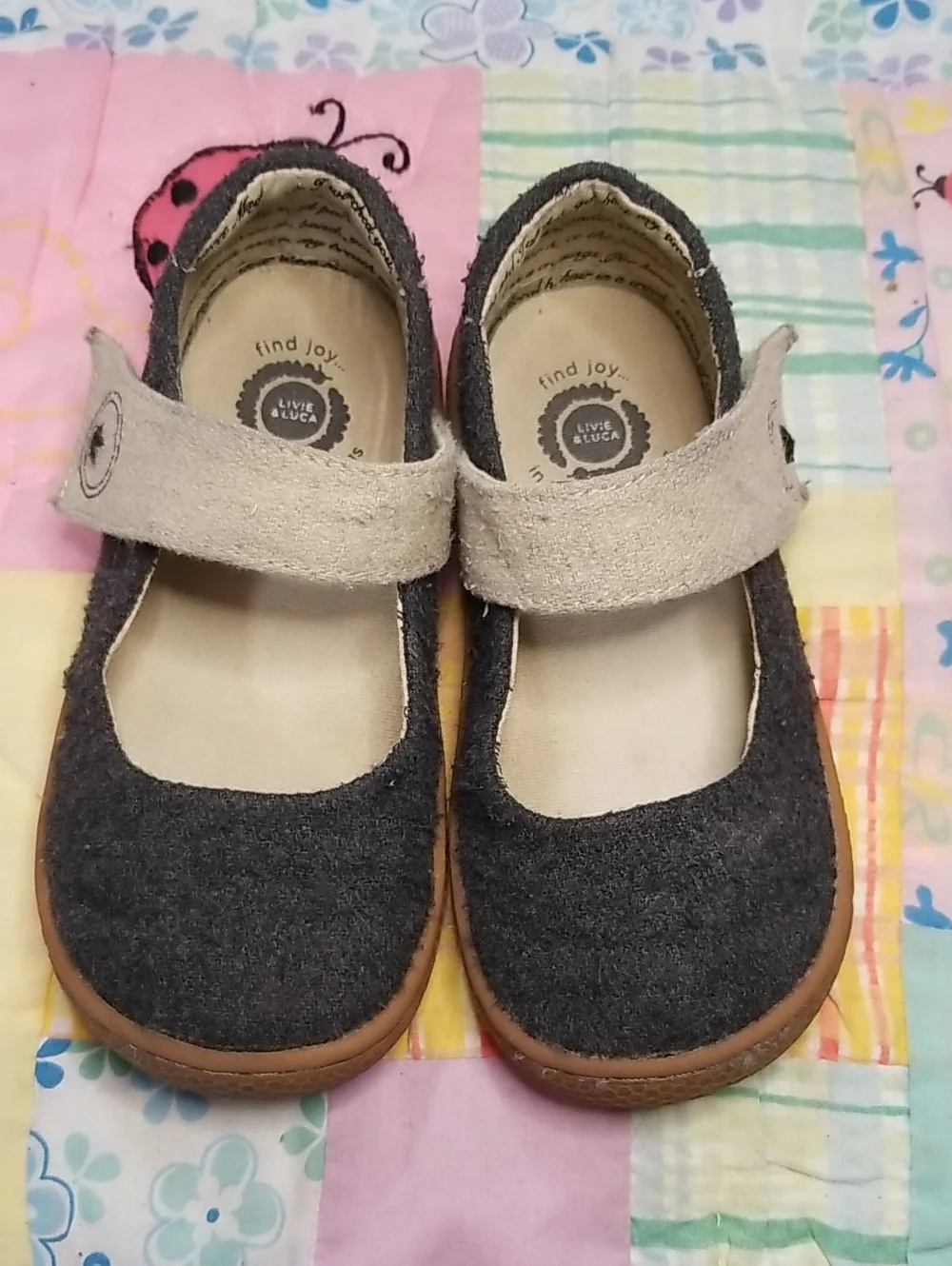 Livie & Luca Grey Mary Jane Shoes with Beige Strap Size 10 Carta II